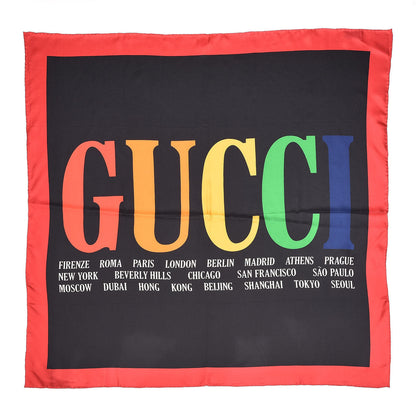 Gucci Silk Gucci Multiworld Square Scarf Black Multicolor 1 of 4