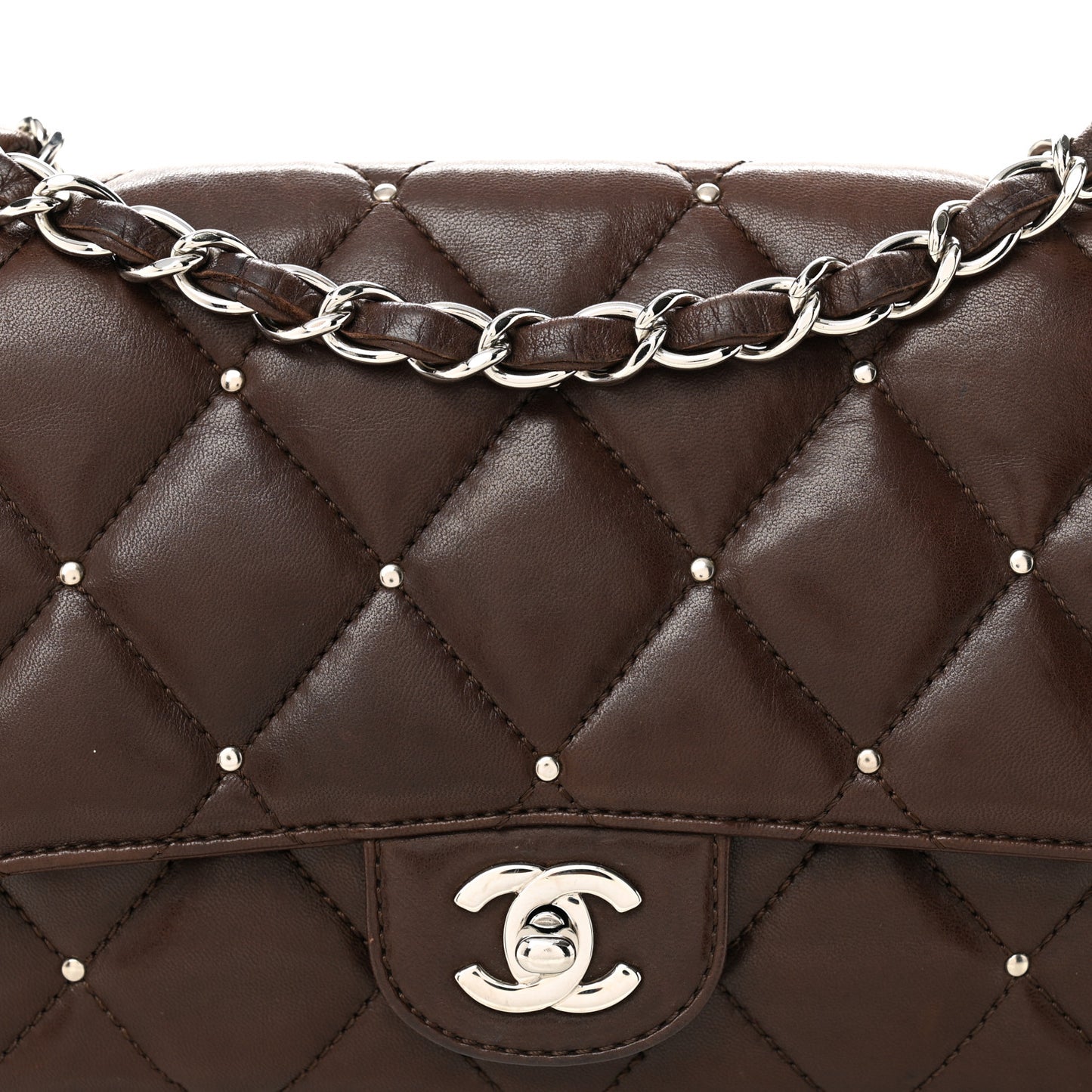 Lambskin Studded Medium Flap Brown