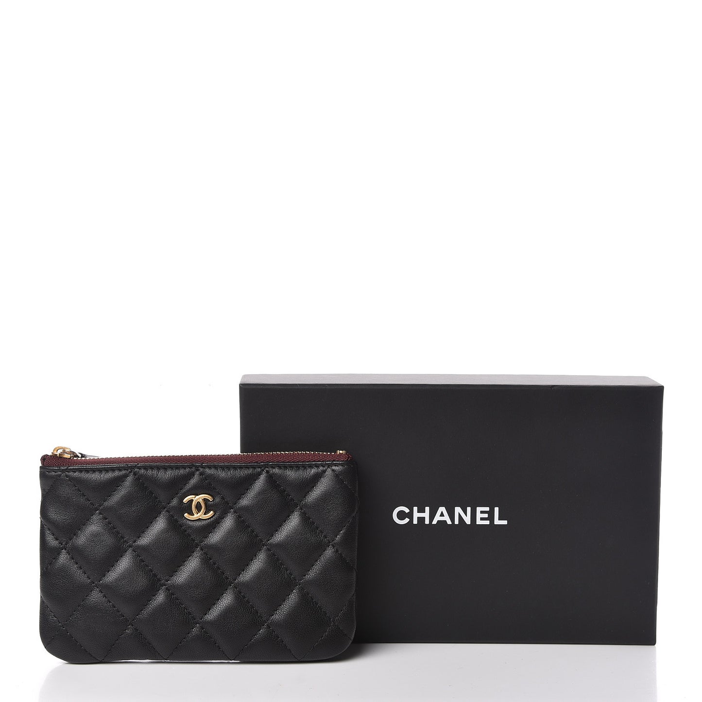Lambskin Quilted Small Cosmetic Case Black