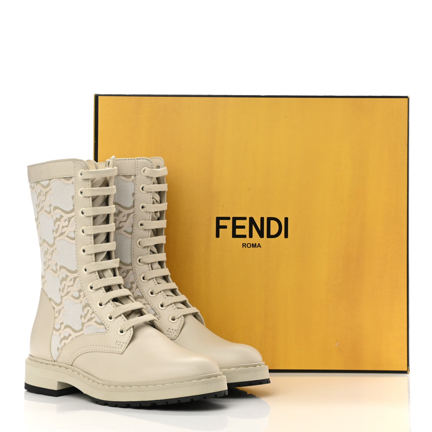 Vitello Fabric Jacquard Karligraphy Embroidered Womens Combat Boots 35 White Camelia