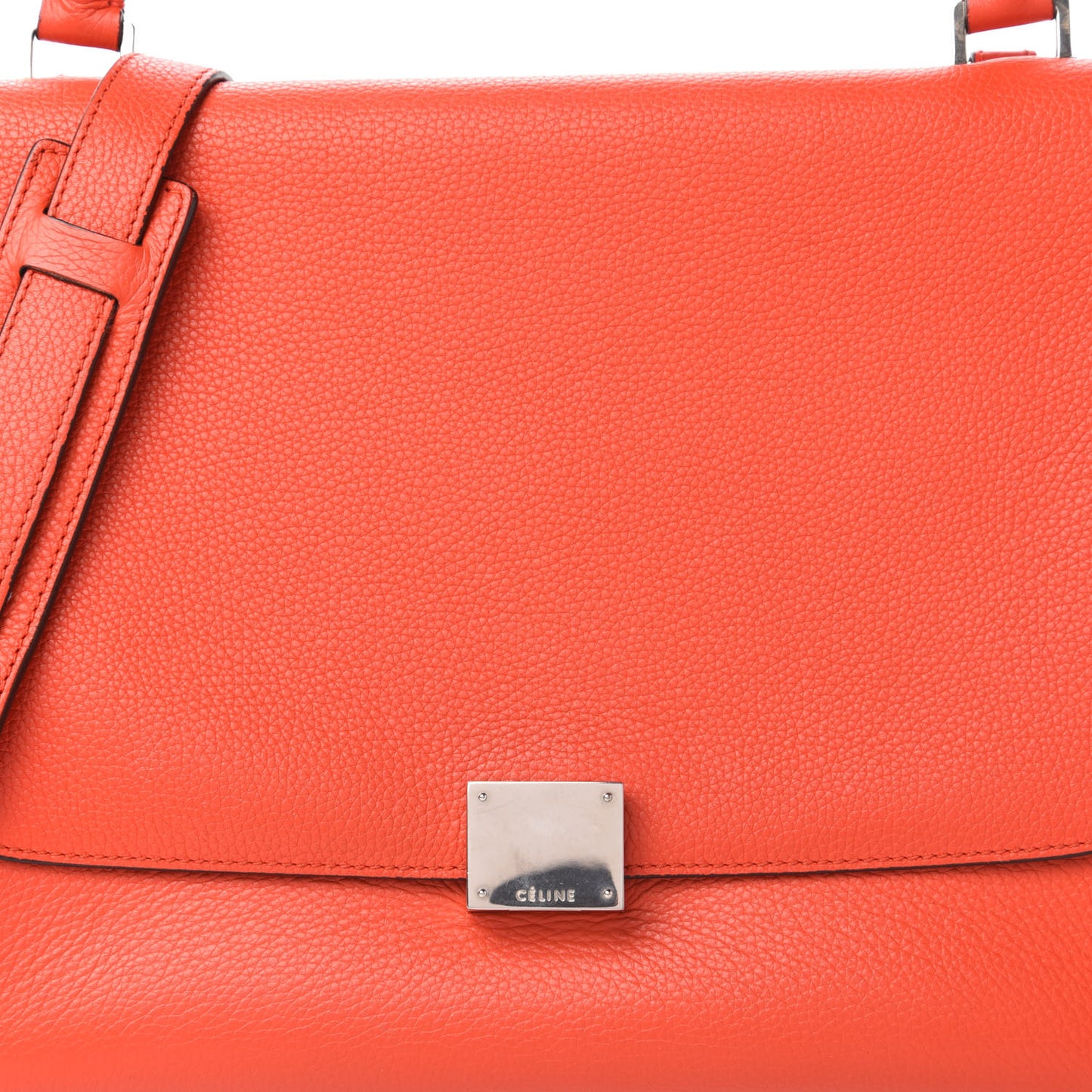 Drummed Calfskin Suede Medium Trapeze Vermillion