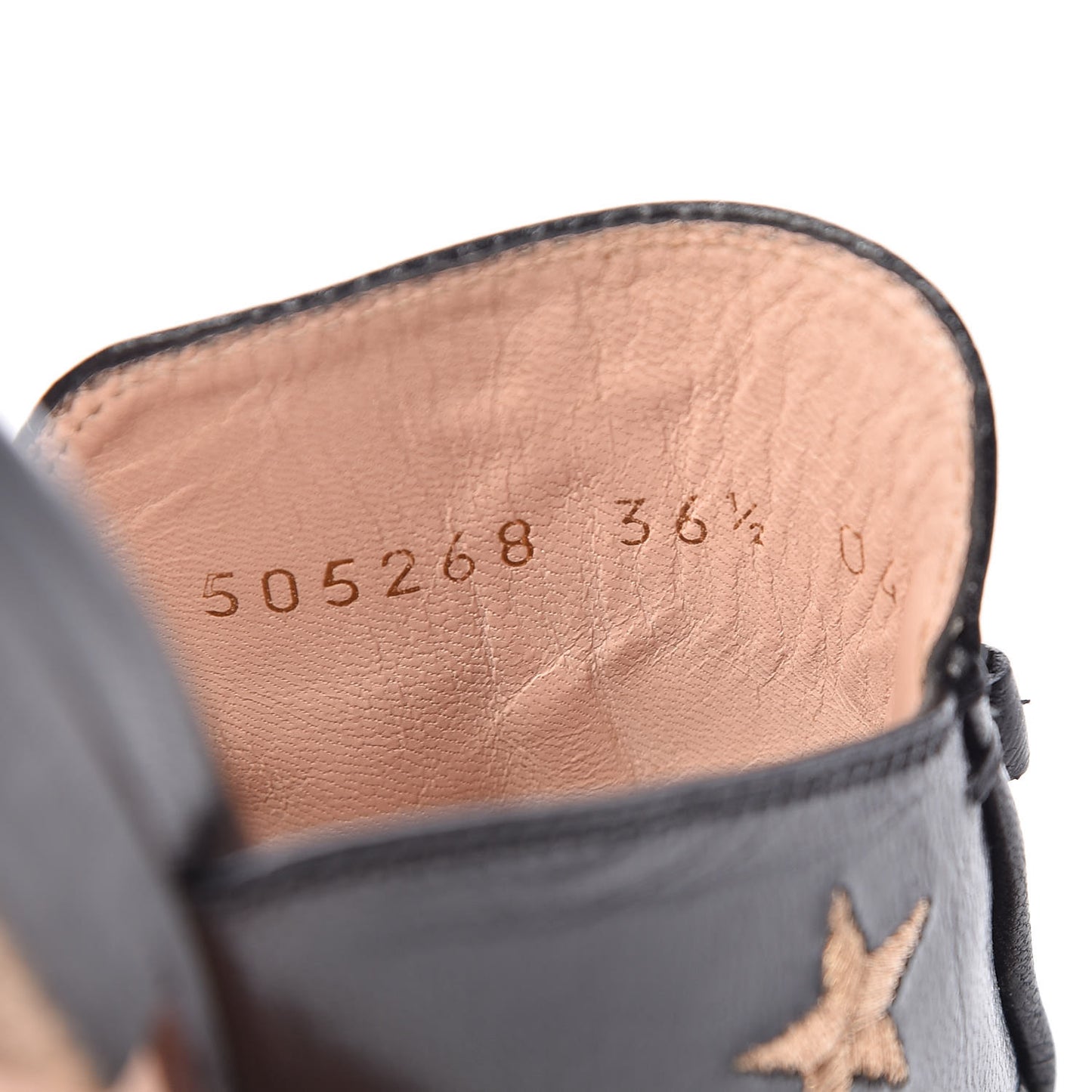 Goatskin Bee Star Embroidered Womens Princetown Slippers 36.5 Black
