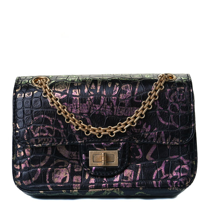 Chanel Calfskin Crocodile Embossed Graffiti 2.55 Mini Cocodile Reissue Flap Black Pink 1 of 15