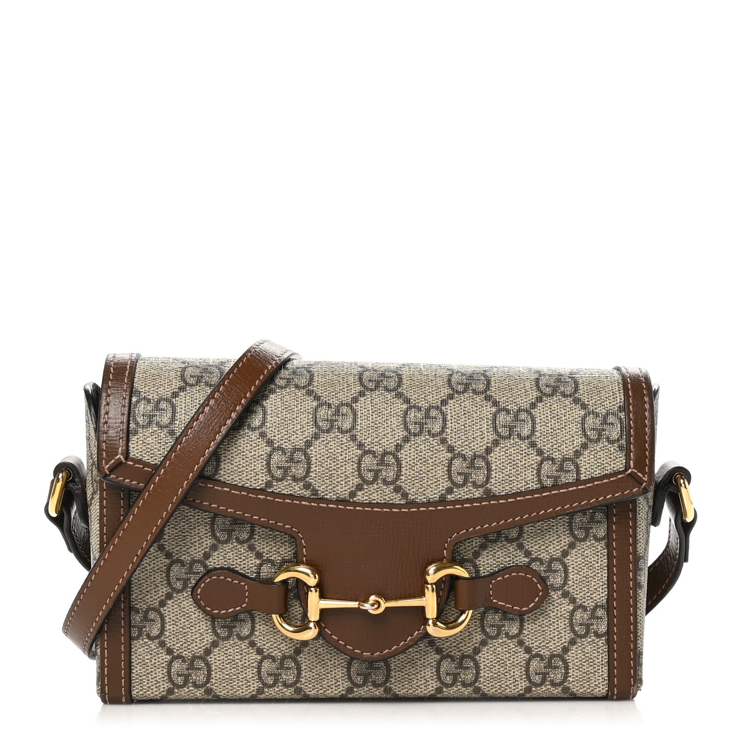 GG Supreme Monogram Mini Horsebit 1955 Shoulder Bag Beige Brown Sugar
