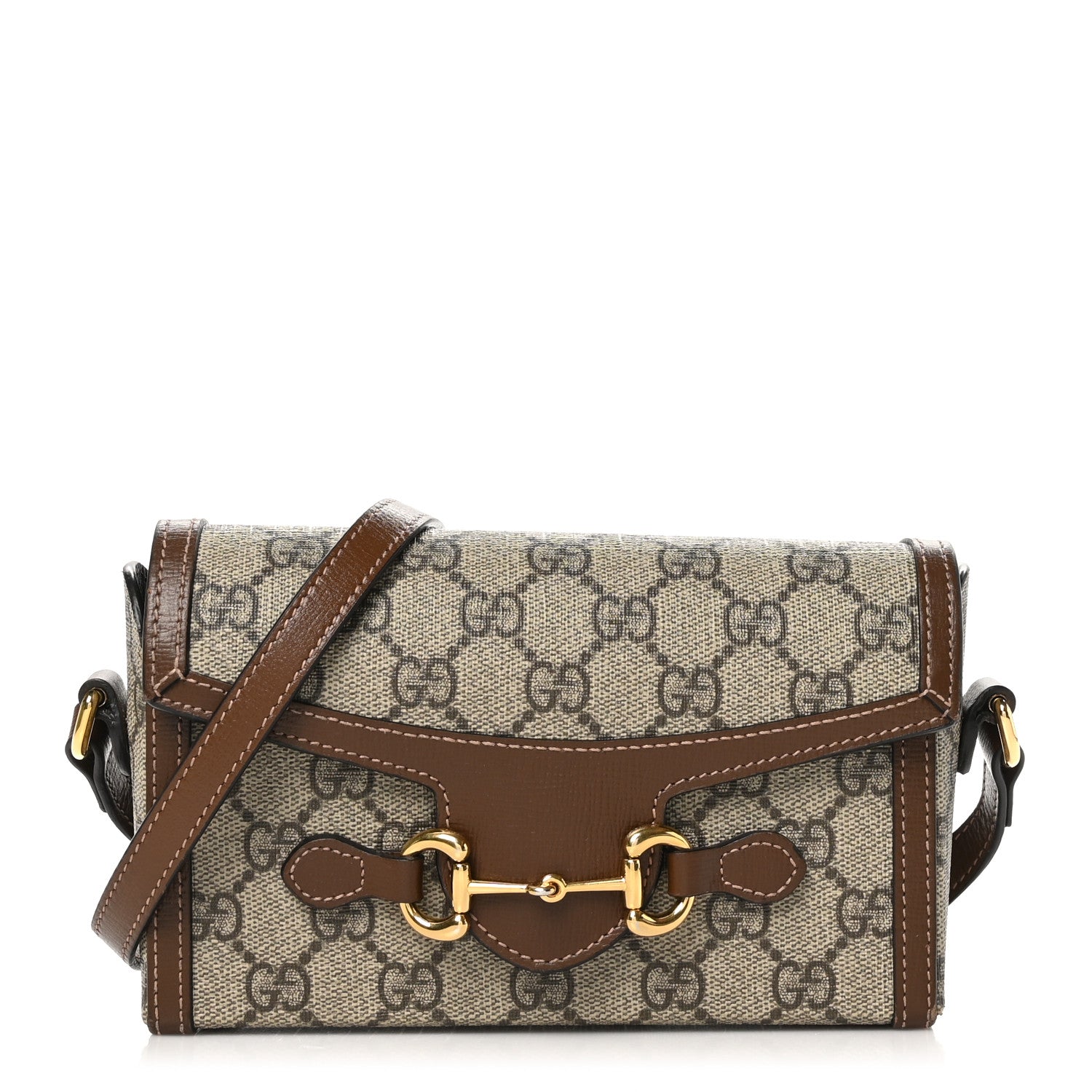 Gucci GG Supreme Monogram Mini Horsebit 1955 Shoulder Bag Beige Brown Sugar 1 of 11