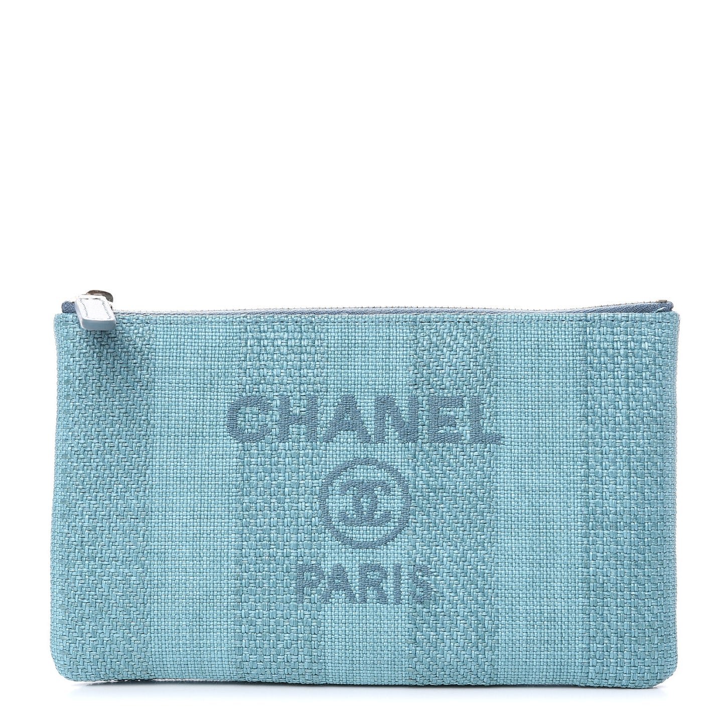 Woven Straw Raffia Deauville Cosmetic Pouch Blue