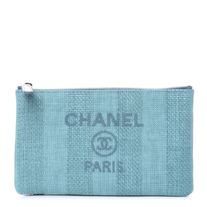Chanel Woven Straw Raffia Deauville Cosmetic Pouch Blue 1 of 9