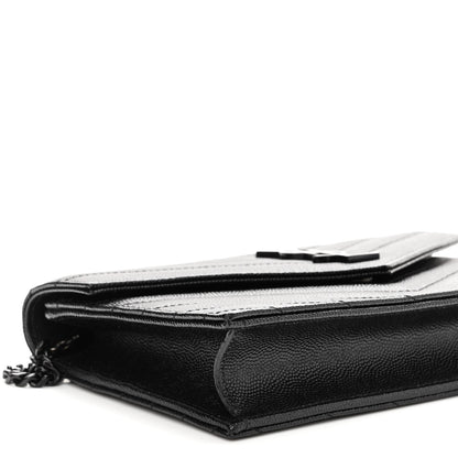 Saint Laurent Grain De Poudre Matelasse Chevron Monogram Monochrome Envelope Chain Wallet Black 8 of 10