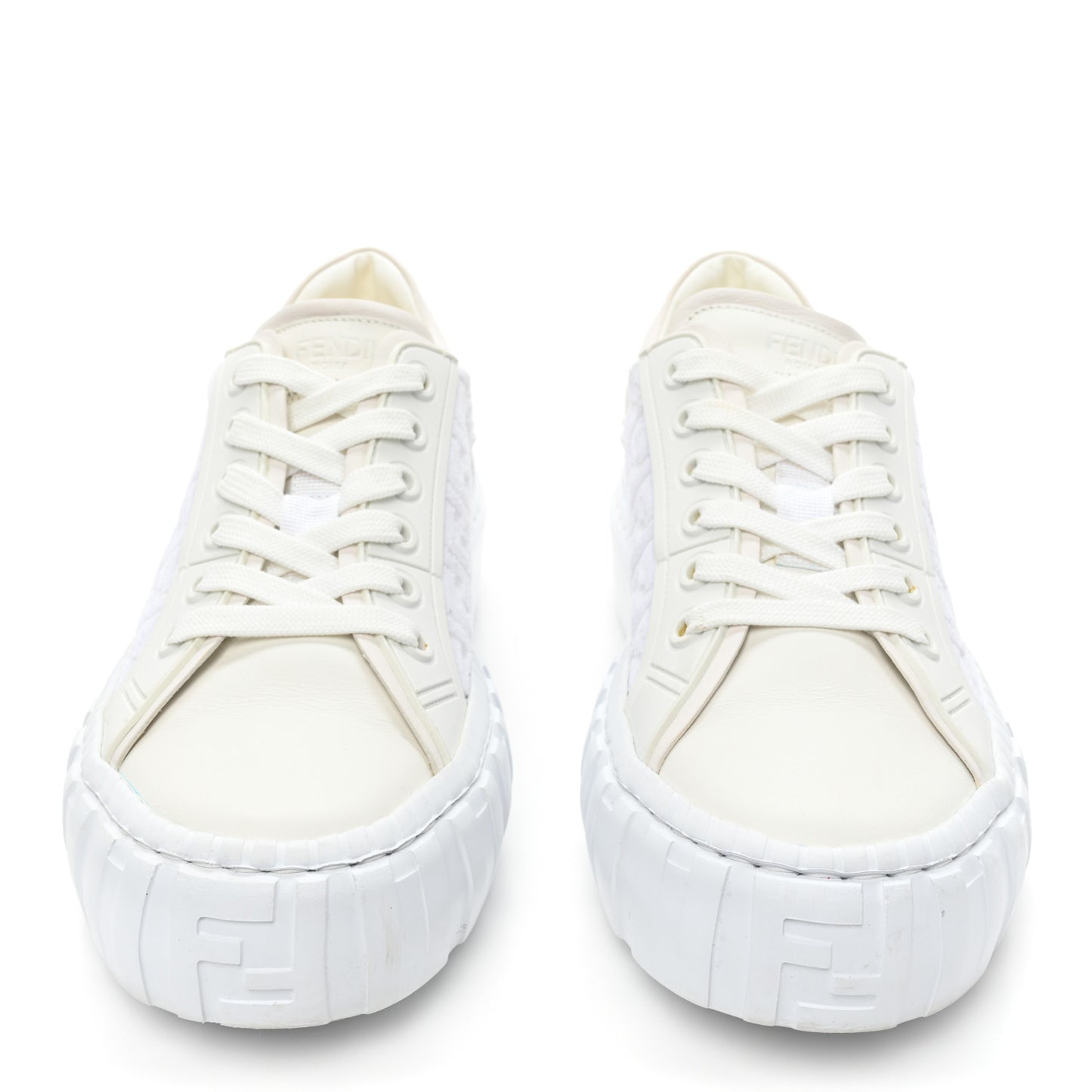 Velvet FF Calfskin Womens Fendi Force Low Top Sneakers 39 White