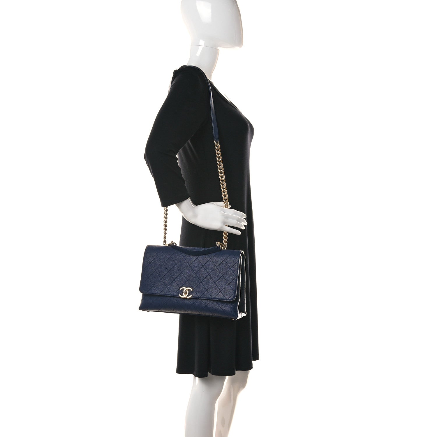 Chanel Caviar Diamond Stitched Top Handle Flap Navy 2 of 11