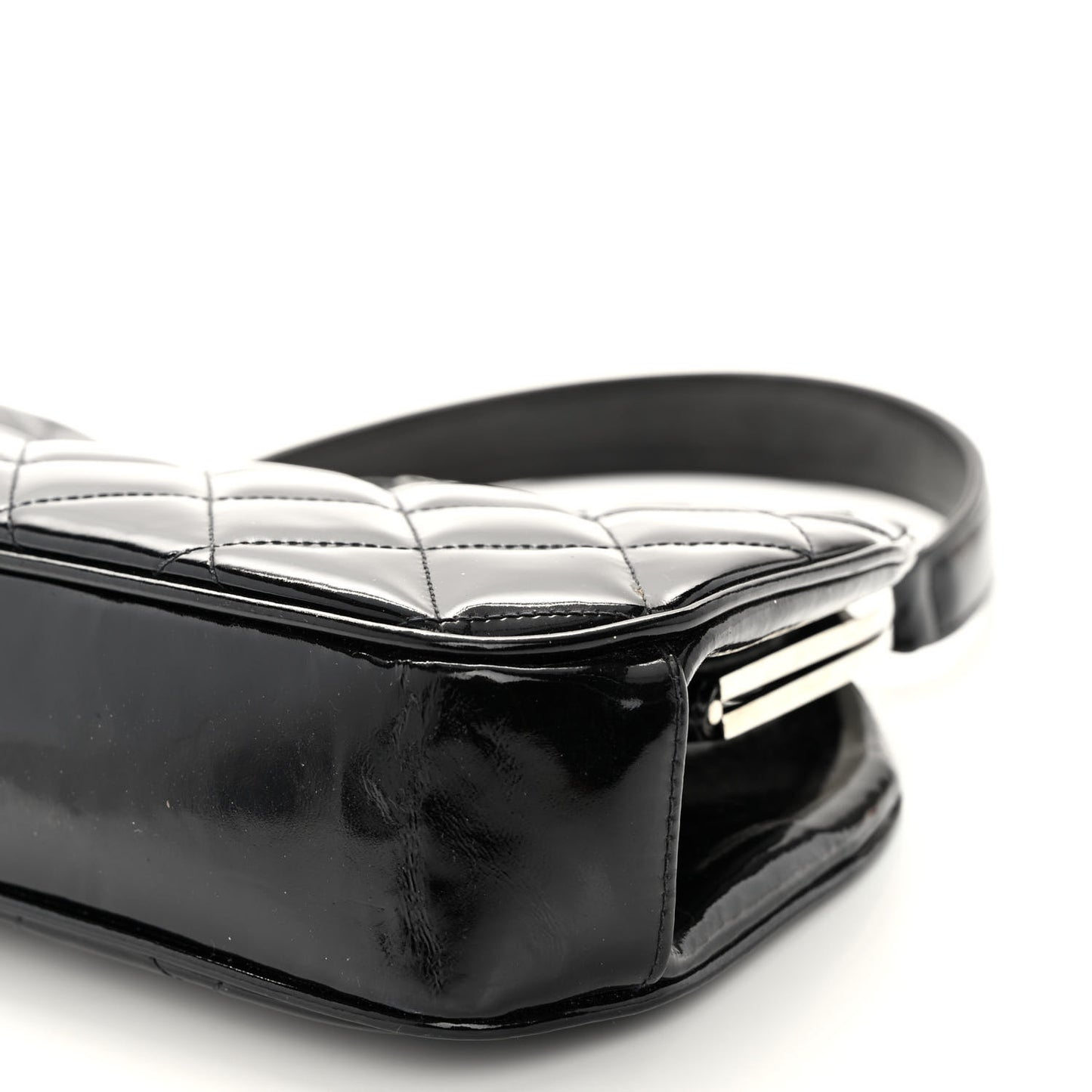 Patent Quilted Kisslock Frame Bag Black