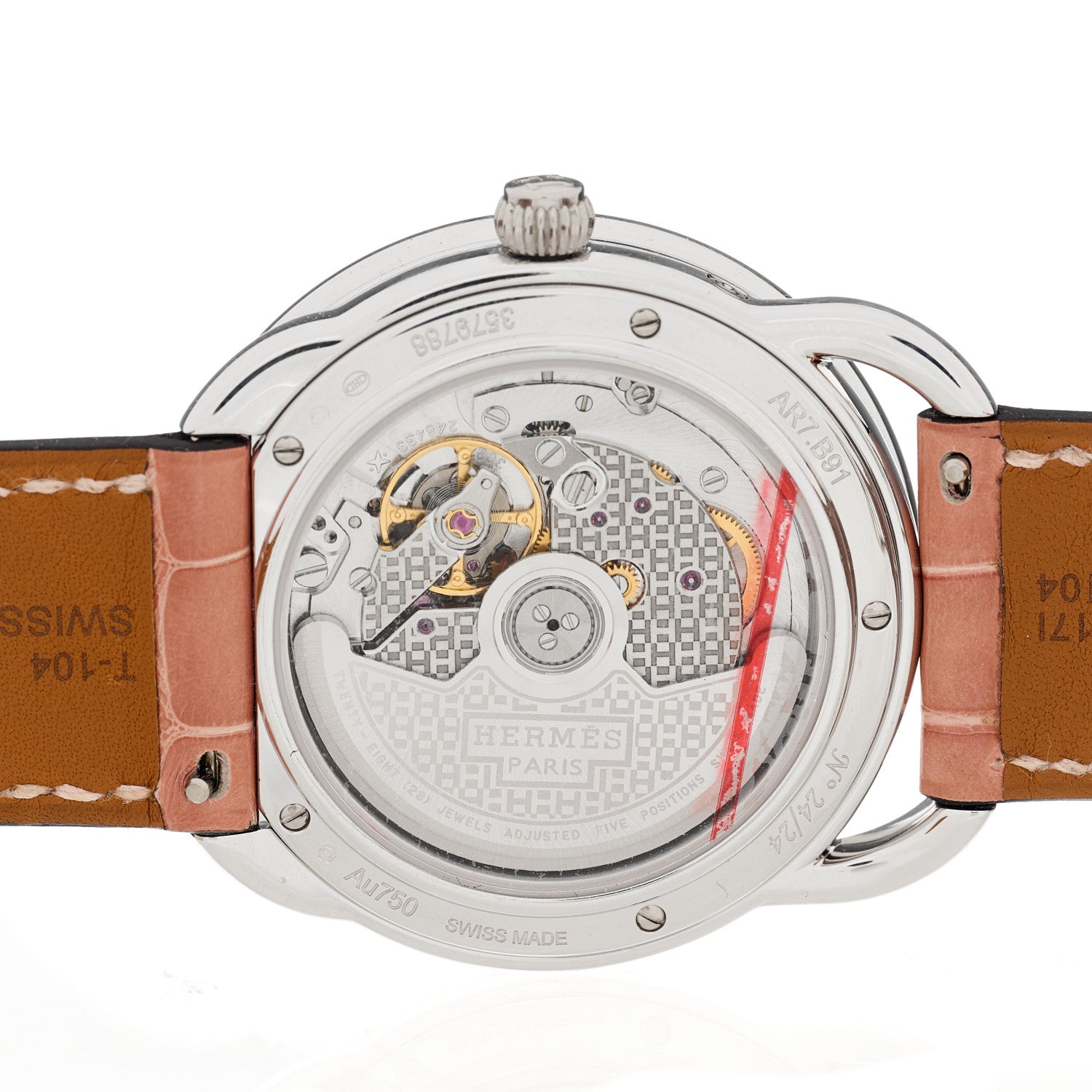 Hermes 18K White Gold Alligator Diamond Pink Opaline 38mm Space Derby Automatic Watch Old Rose 4 of 5