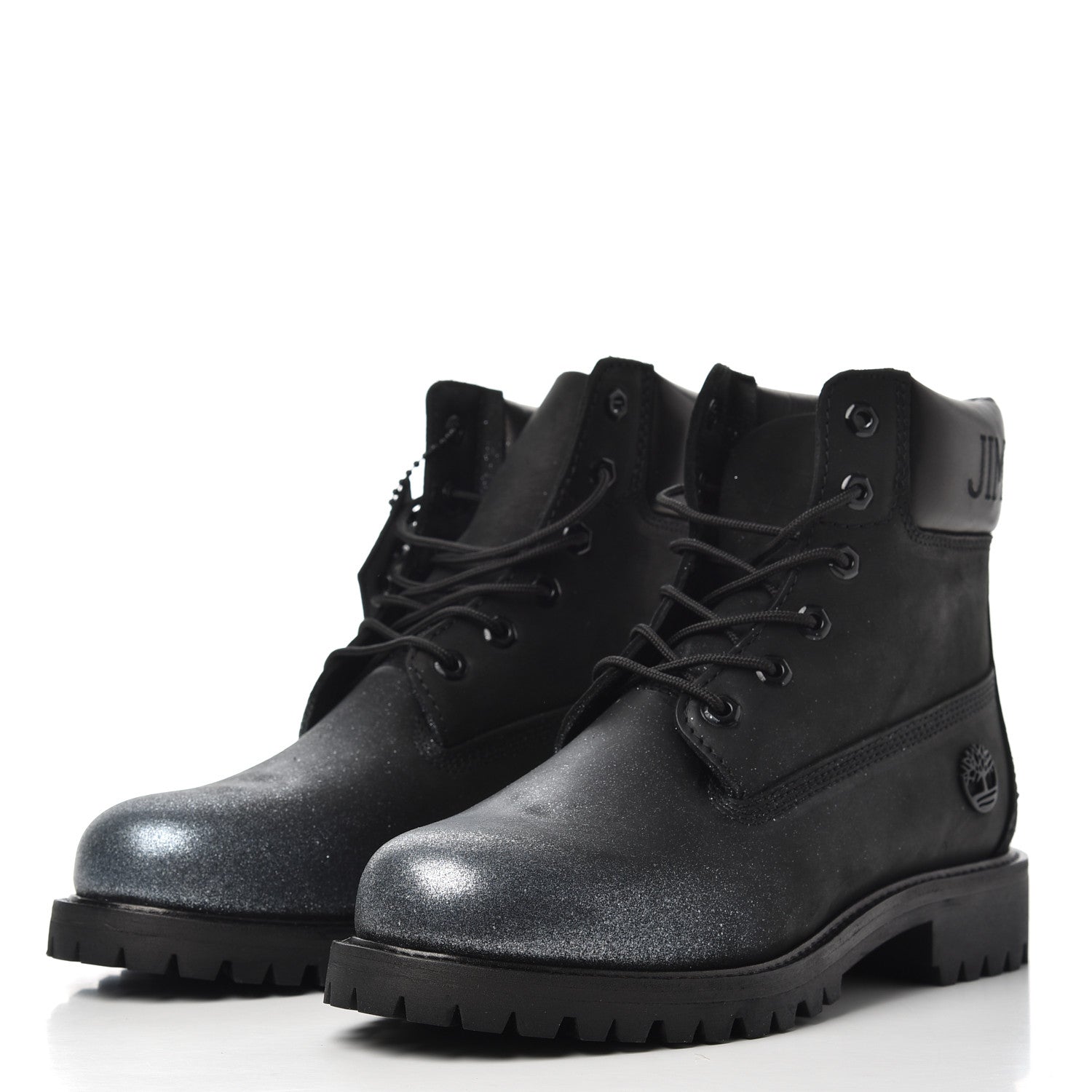 Jimmy Choo X TIMBERLAND Nubuck Glitter Womens Ankle Boots 10 Black Gunmetal 3 of 14