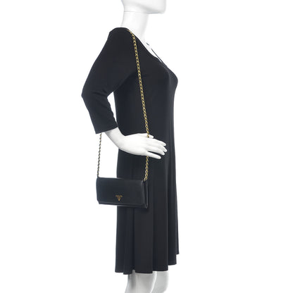 Prada Saffiano Metal Oro Chain Wallet Black 2 of 11