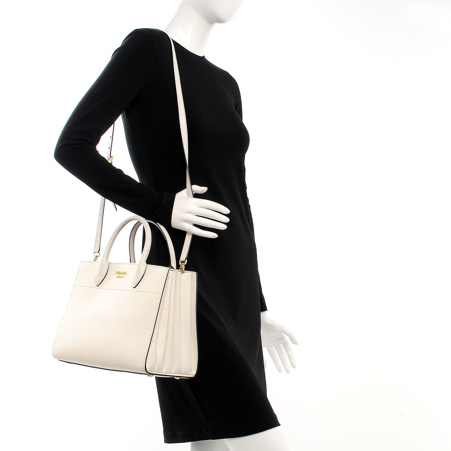 Saffiano Calfskin Medium Bibliotheque Top Handle White