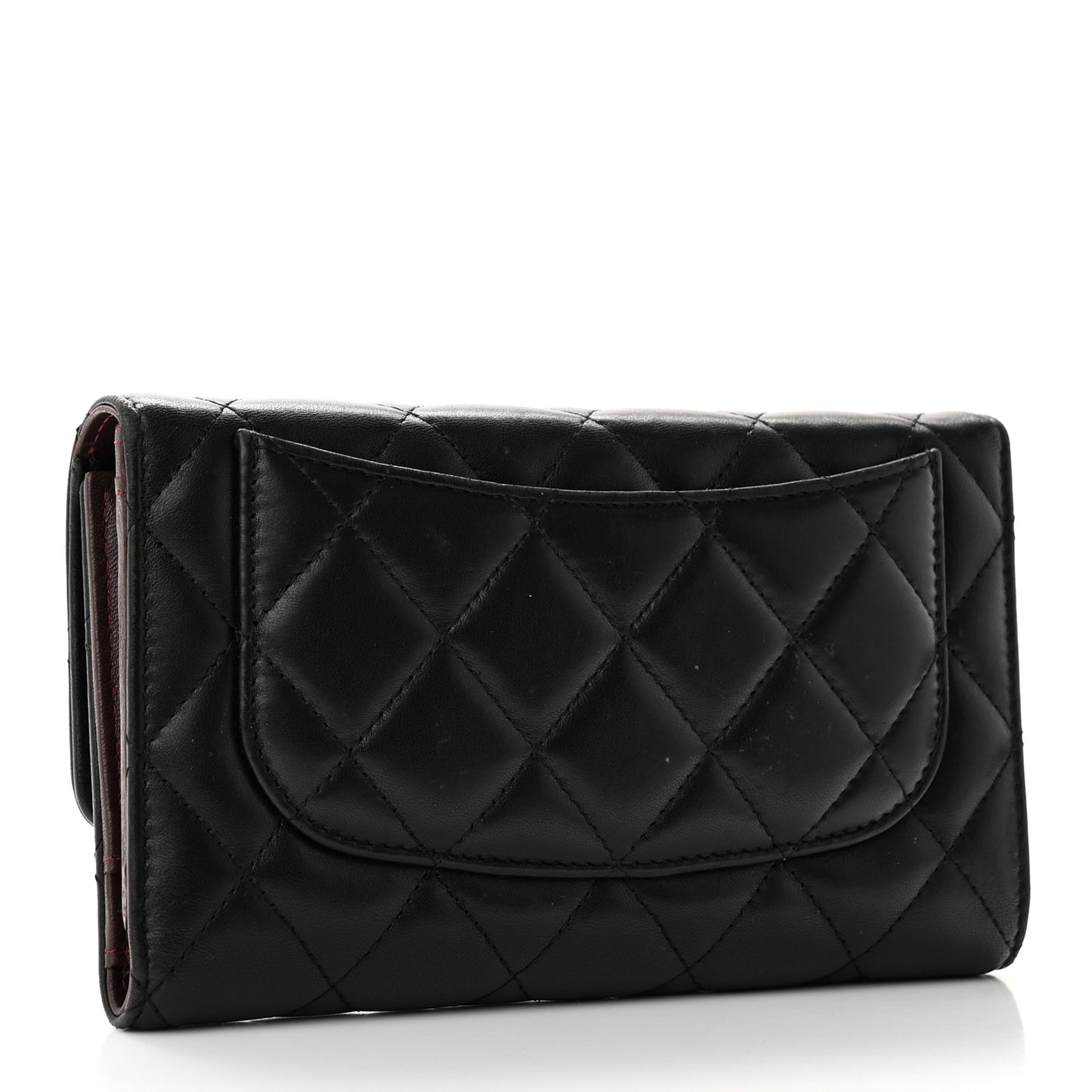 Lambskin Quilted Large Flap Wallet Black