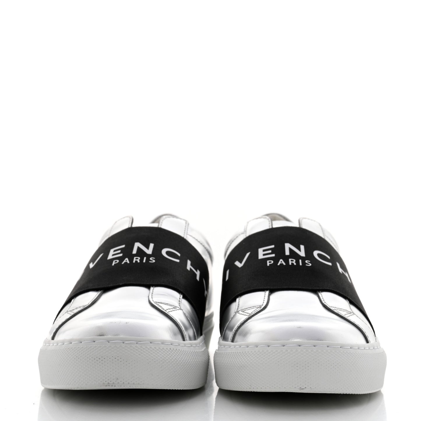 Calfskin Band Logo Womens Urban Street Sneakers 38 Silvery