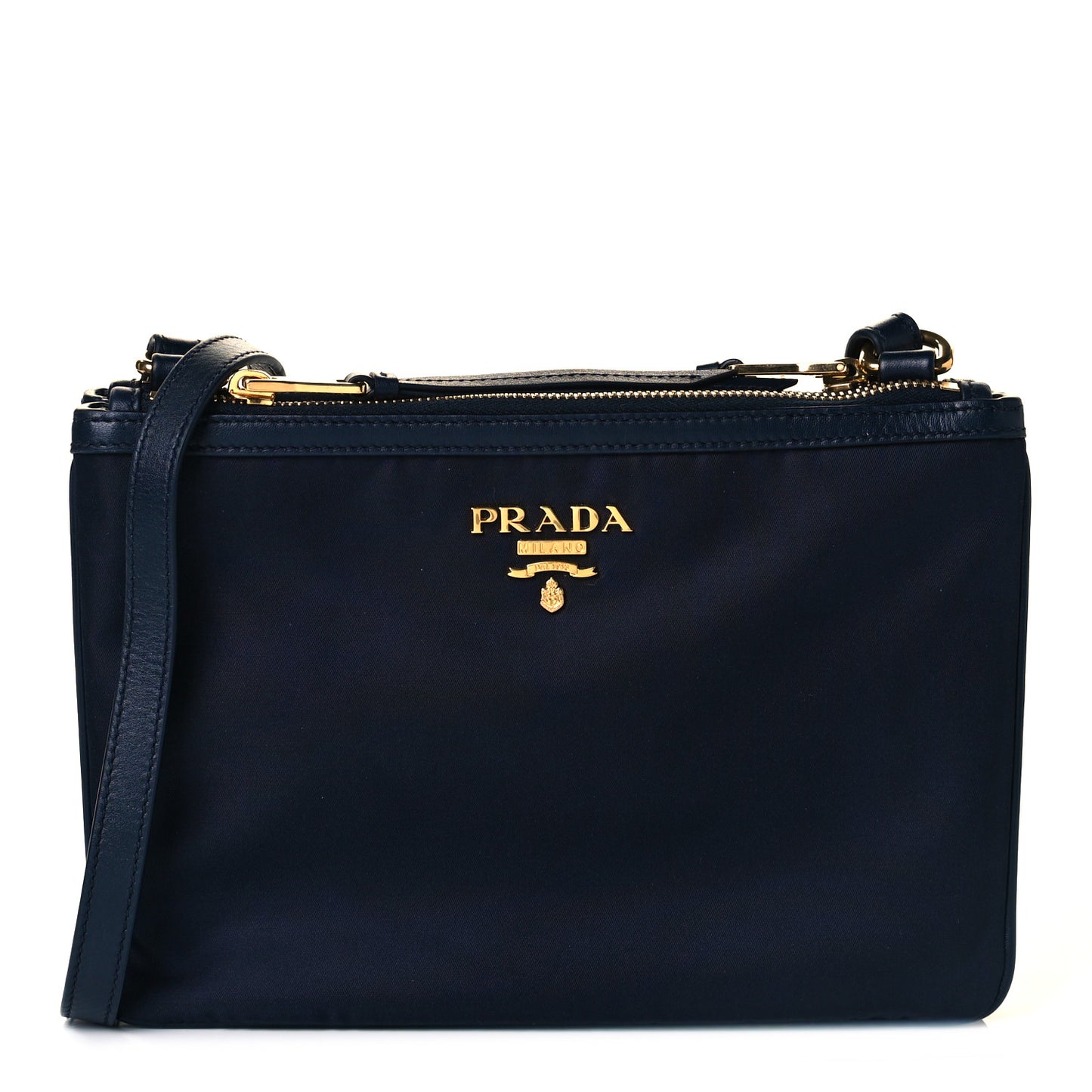 Tessuto Nylon Soft Calf Double Zip Crossbody Bag Blue