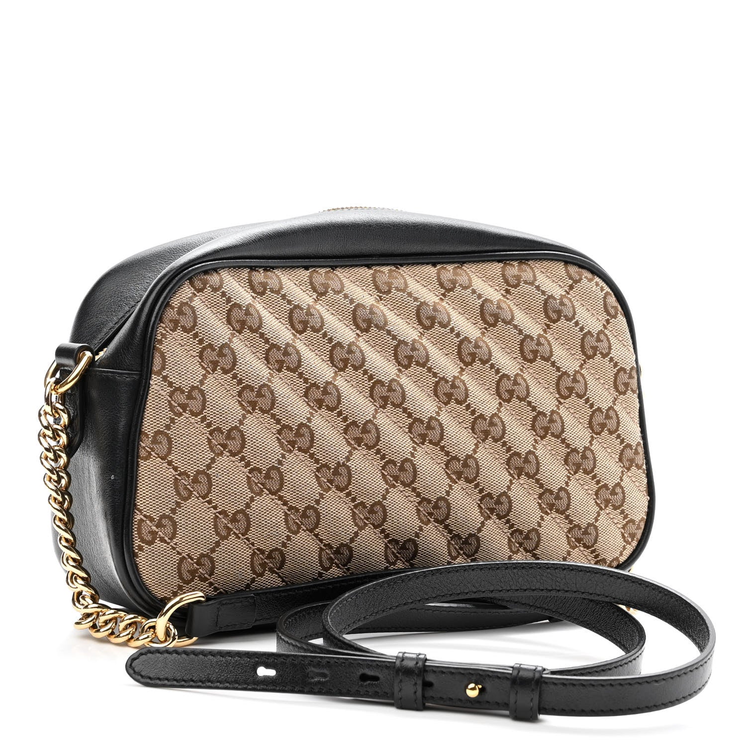 Gucci Monogram Matelasse Diagonal Small GG Marmont Chain Shoulder Bag Beige Black 3 of 10