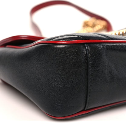 Gucci Vintage Effect Calfskin Matelasse Diagonal Small Torchon GG Marmont Shoulder Bag Black Romantic Cherry 9 of 10
