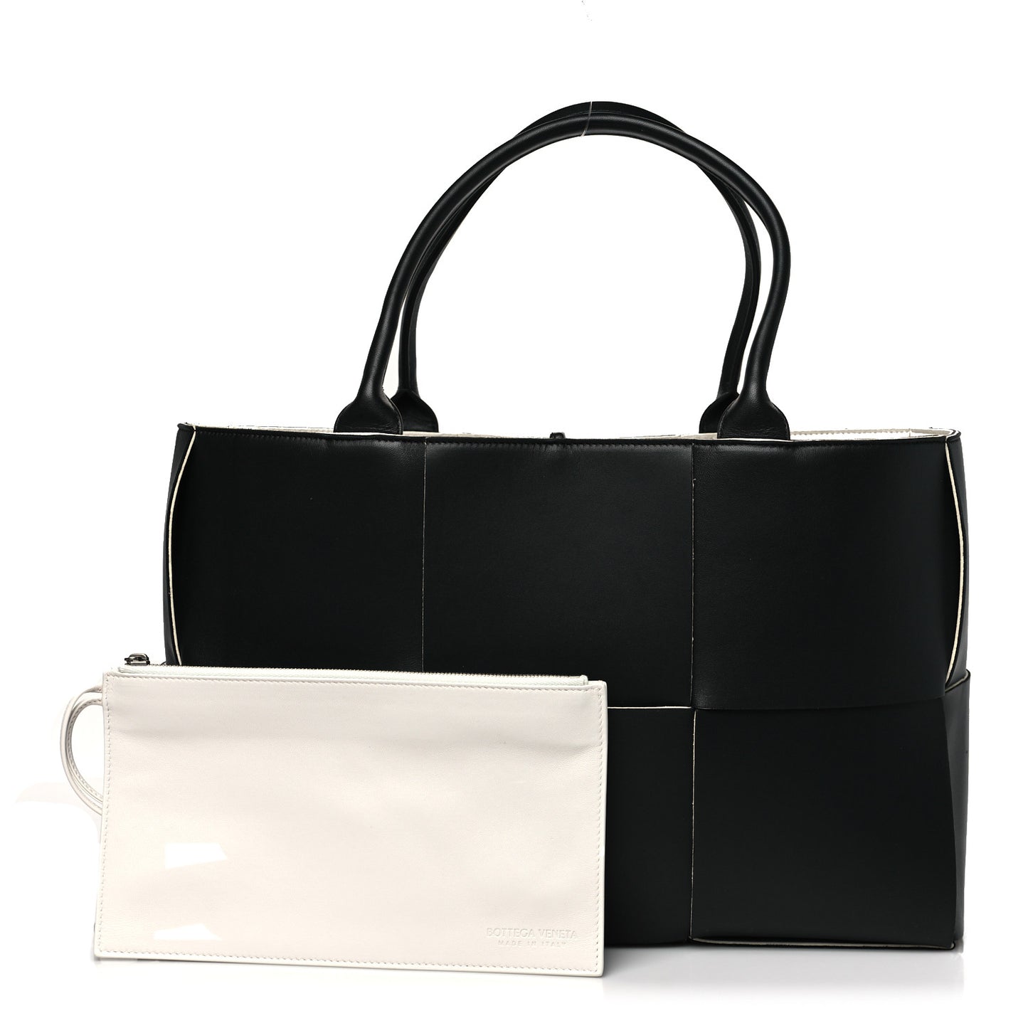 Nappa Maxi Intrecciato Medium Arco Tote Black White