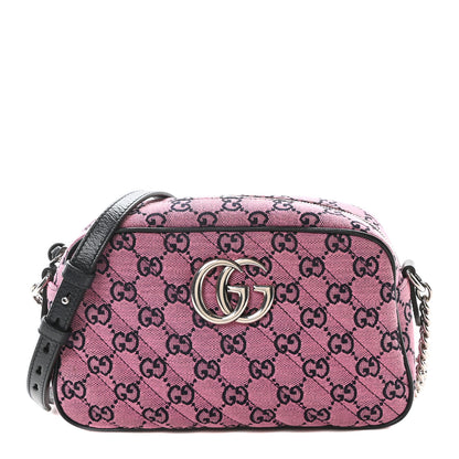 Gucci Monogram Multicolor Matelasse Diagonal Small GG Marmont Chain Shoulder Bag Pink Blue 1 of 10