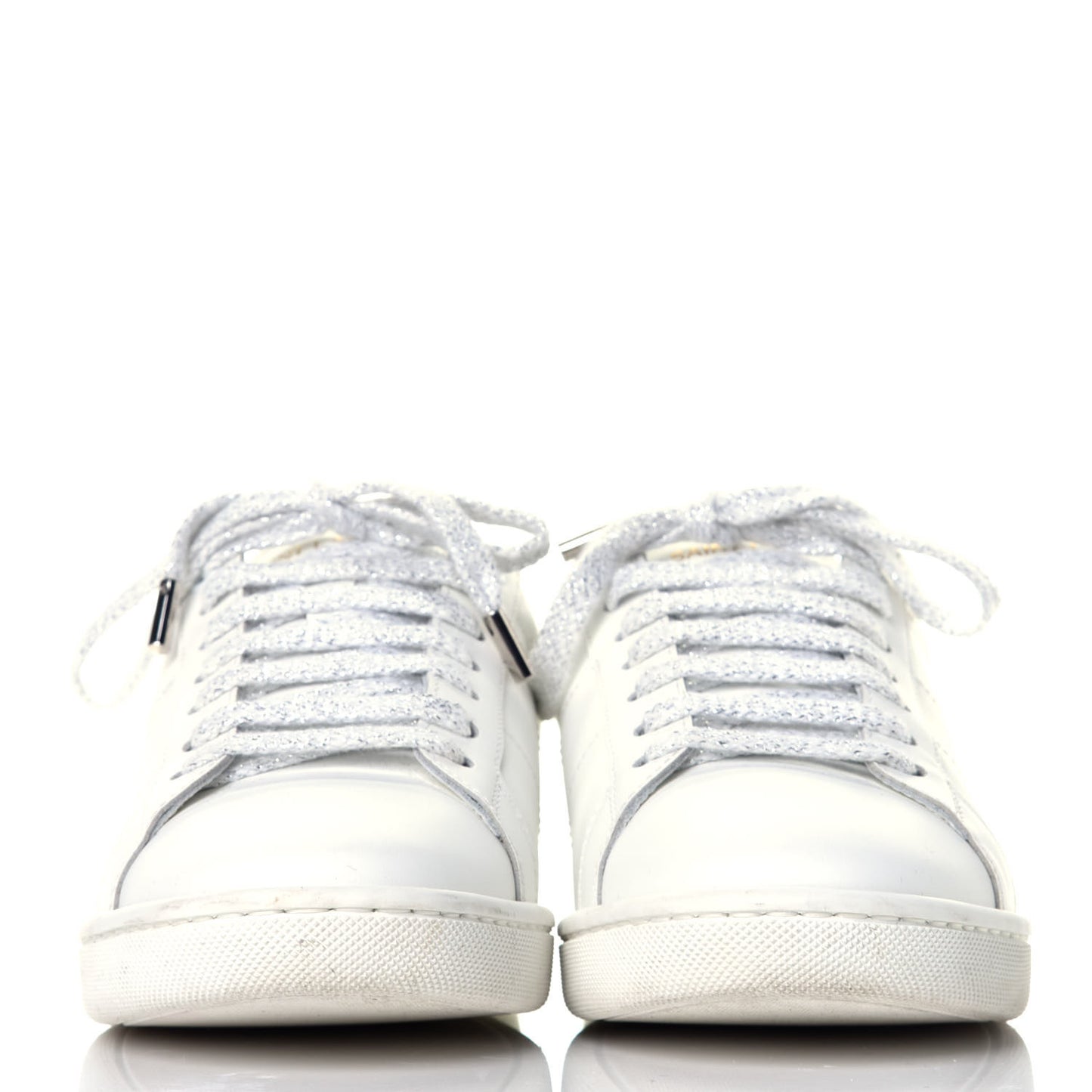 Calfskin Metallic Ayers Signature Court Lips Sneakers 36 Optic White