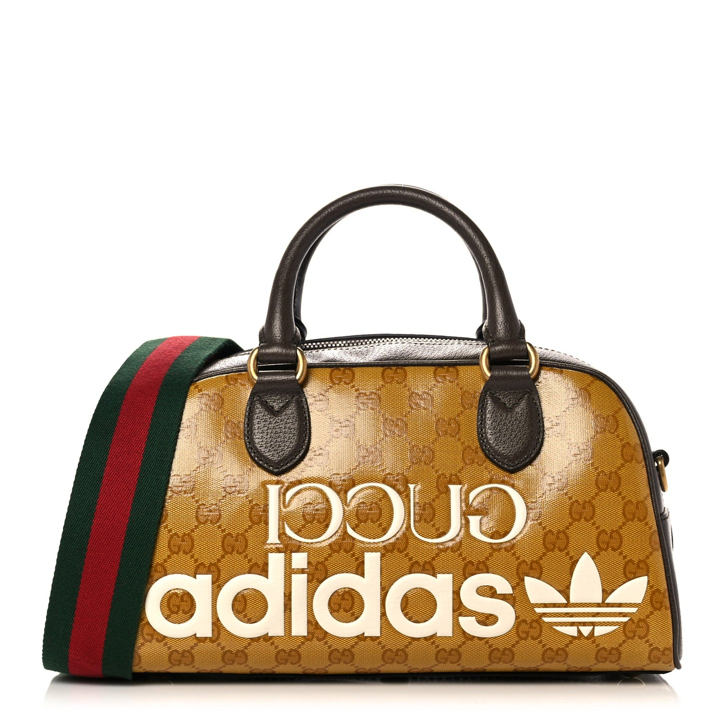 X ADIDAS Crystal Vintage Monogram Textured Dollar Calfskin Web Trefoil Logo Mini Bowling Bag Mid Natural Nut Off White New Acero