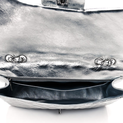 Chanel Metallic Aged Calfskin Quilted Jumbo Single Flap Silver 5 of 10