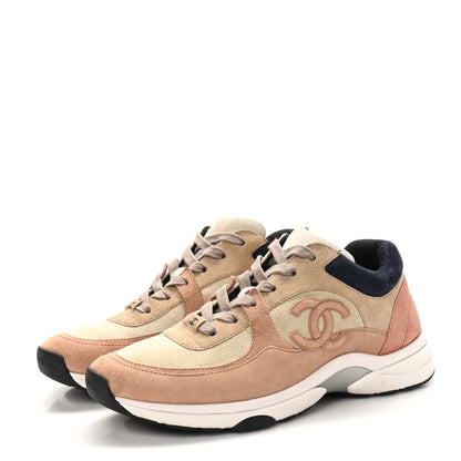 Chanel Nylon Lambskin Suede Calfskin CC Sneakers 40 Tan 4 of 8