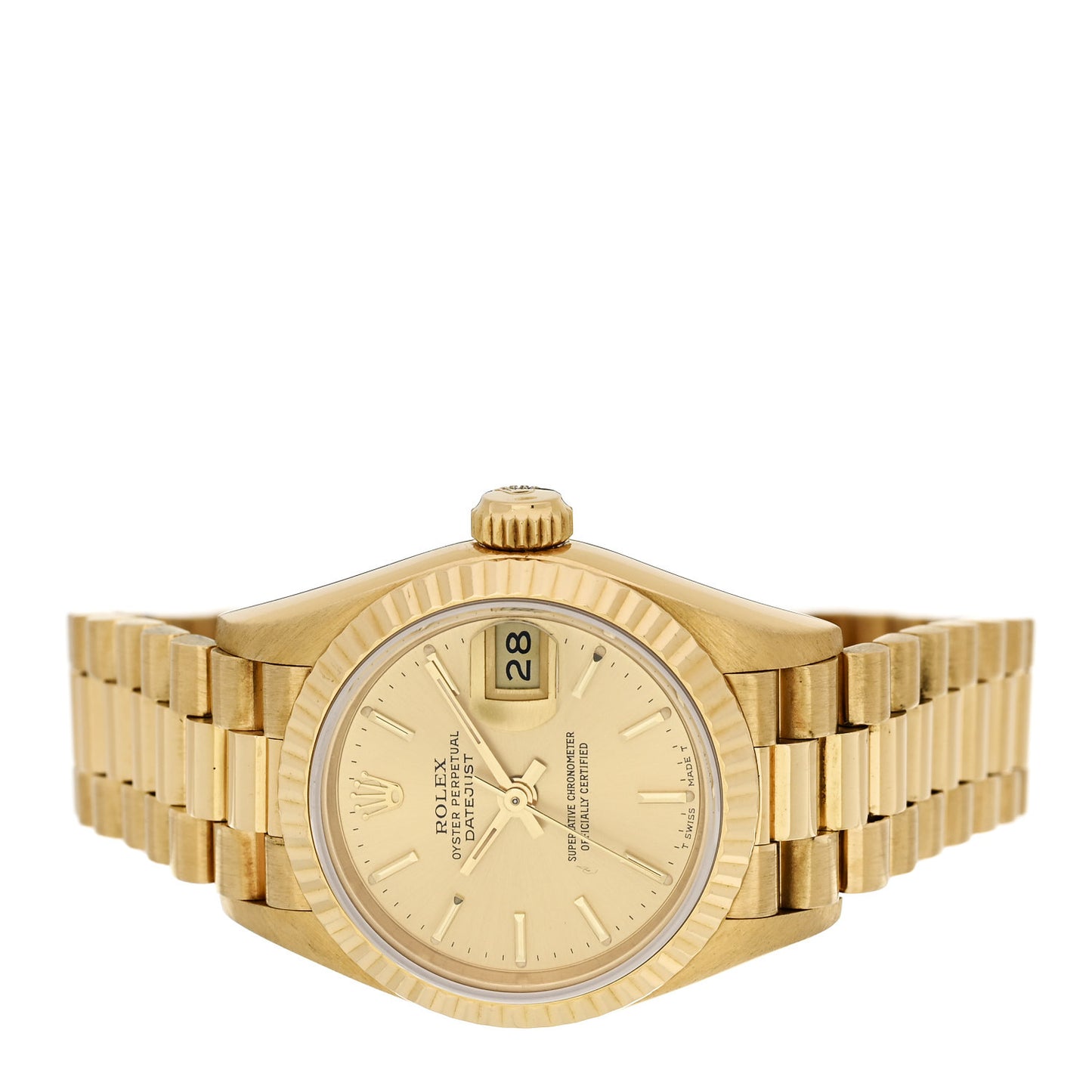 18K Yellow Gold 26mm Oyster Perpetual Datejust President Watch Champagne 69178