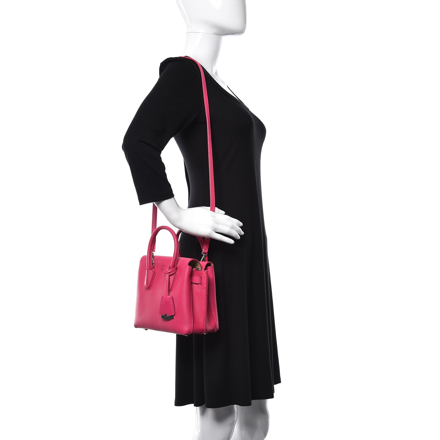 MCM Grained Calfskin Mini Milla Tote Beetroot Pink 3 of 14