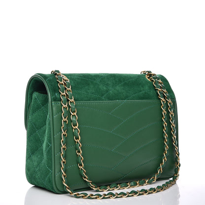Chanel Suede Lambskin Scallop Quilted Small Pagoda Flap Green 2 of 9