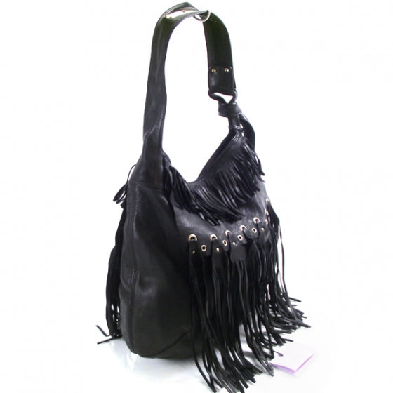 Jimmy Choo Leather Diane Kid Fringe Hobo Black 3 of 9