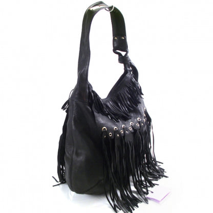 Jimmy Choo Leather Diane Kid Fringe Hobo Black 3 of 9