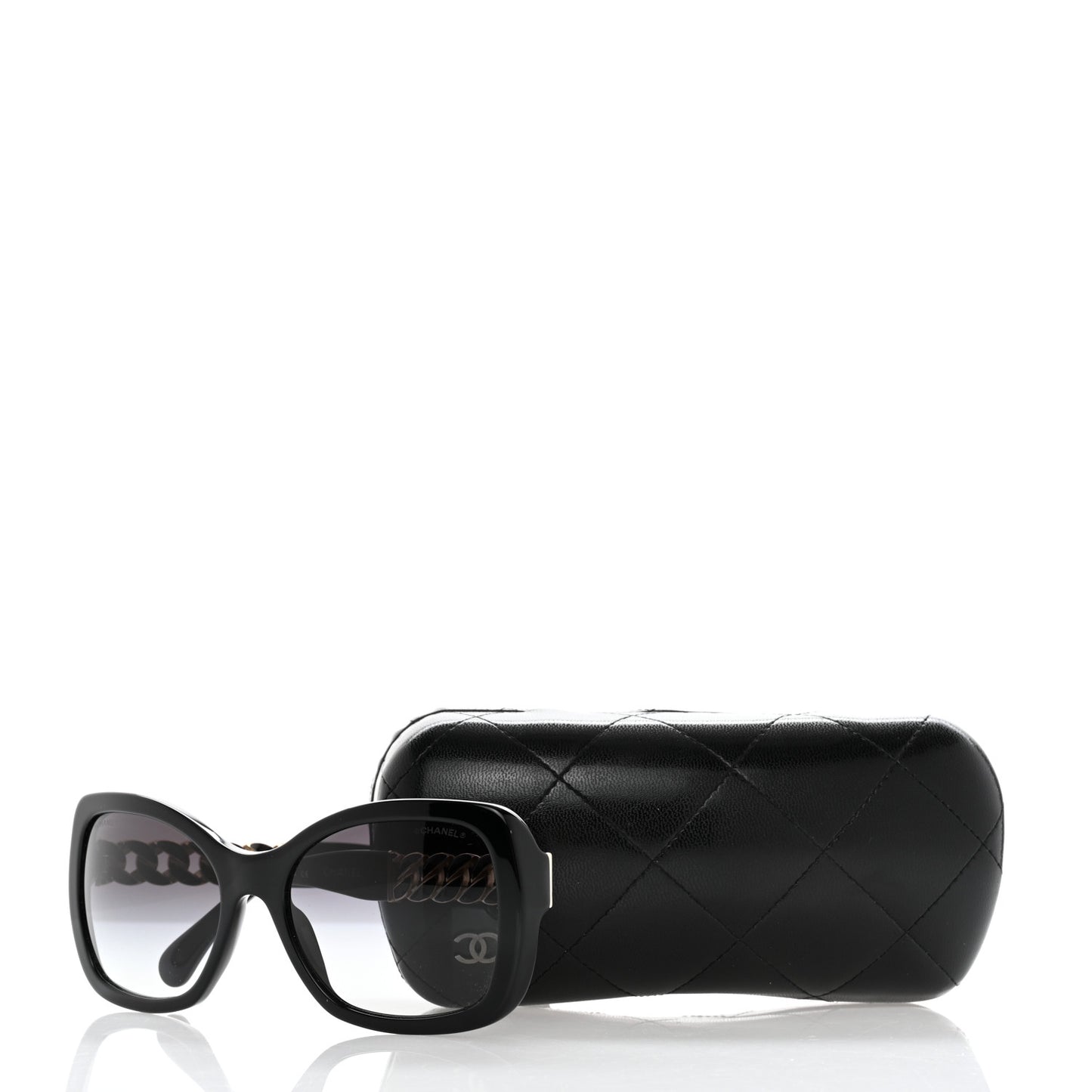 Acetate Metal Chain Square Sunglasses 5305 Black