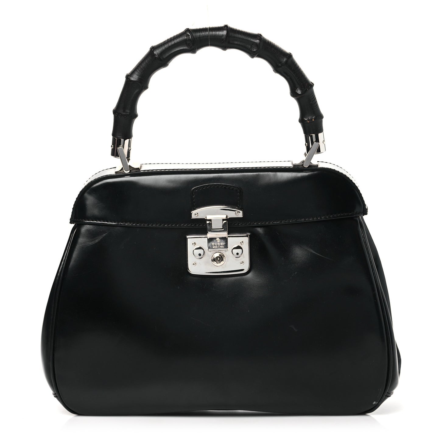 Regent Calfskin Bamboo Medium Lady Lock Top Handle Bag Black