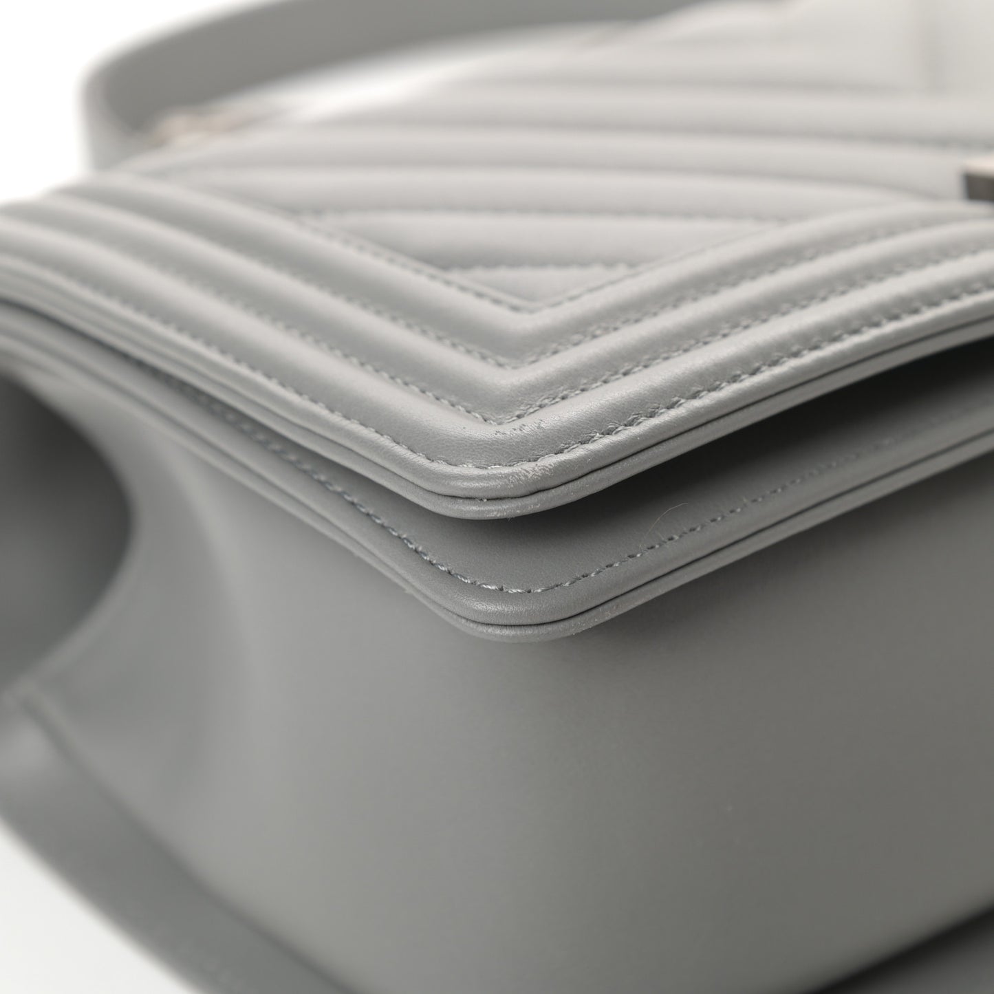 Calfskin Chevron Quilted Medium Boy Flap Grey
