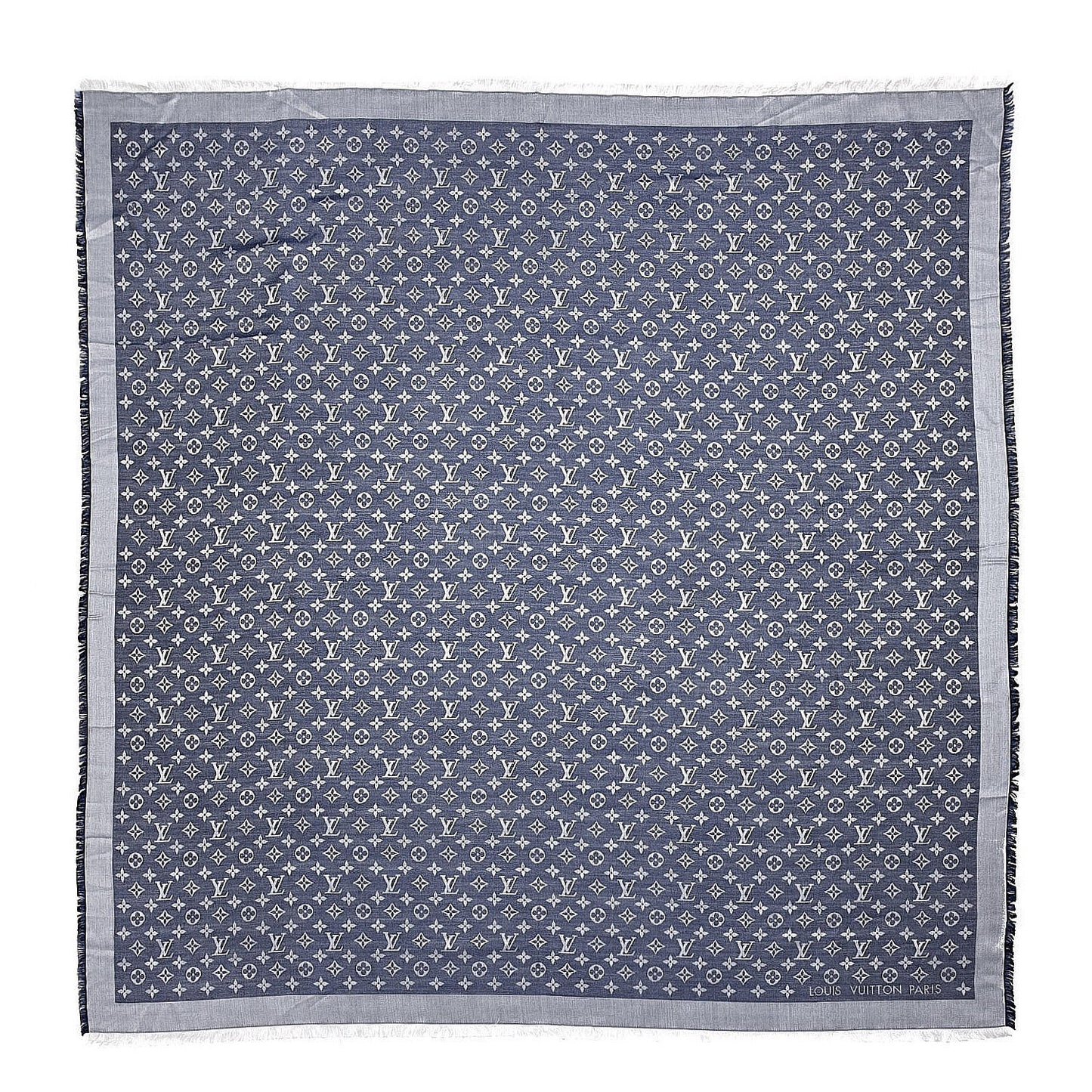 Silk Wool Monogram Denim Shawl Blue