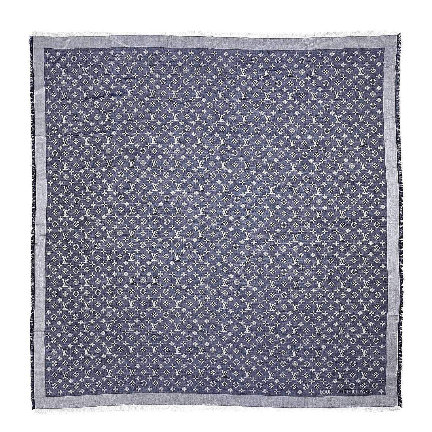 Louis Vuitton Silk Wool Monogram Denim Shawl Blue 1 of 3