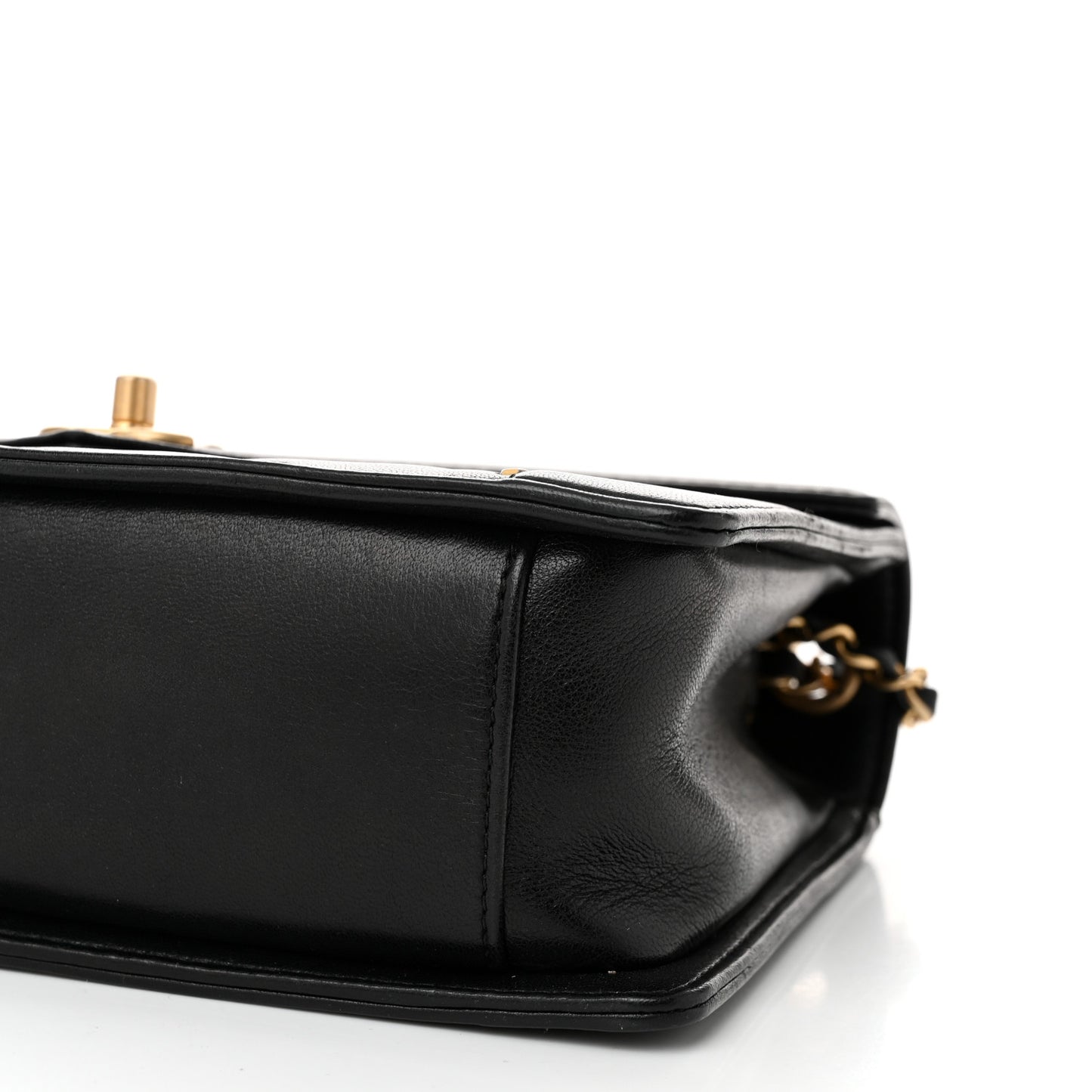 Lambskin Reversed Chevron Quilted Flap Black