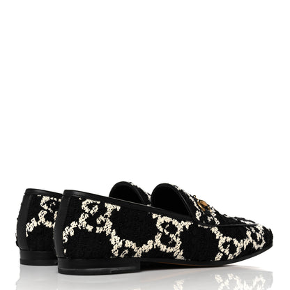 Gucci Tweed GG Monogram Horsebit Womens Jordaan Loafers 40 Black Natural 4 of 9