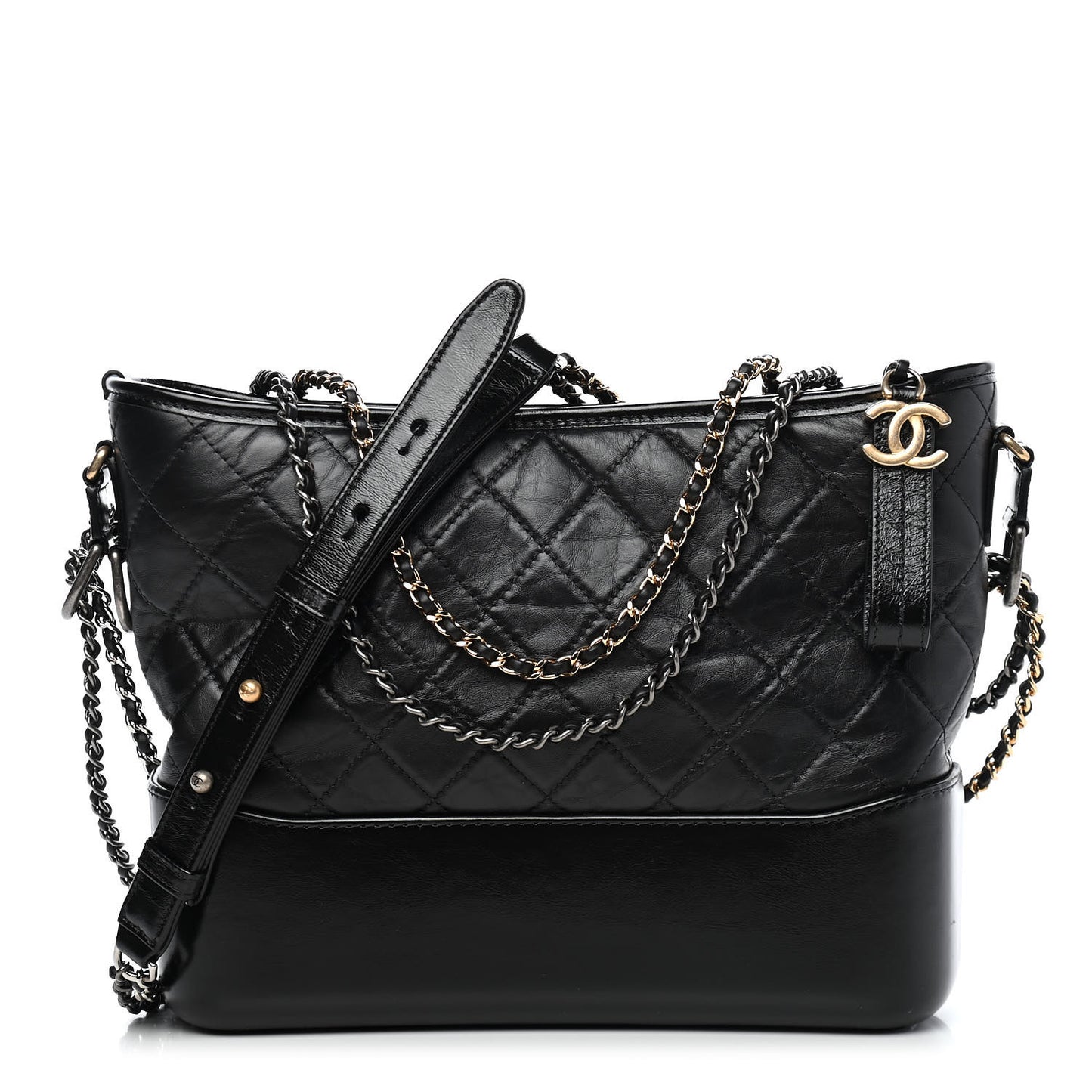 Aged Calfskin Quilted Medium Gabrielle Hobo Black