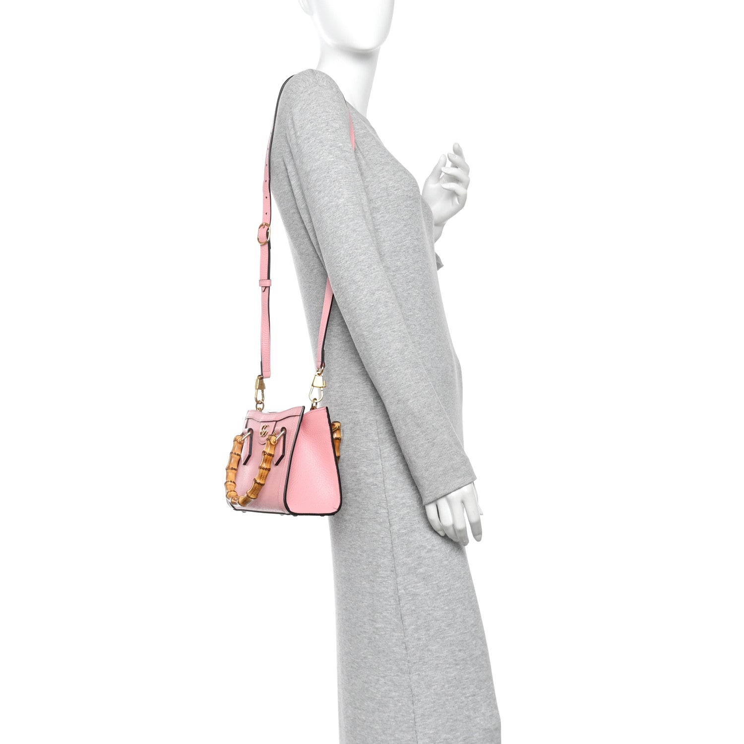 Gucci Textured Dollar Calfskin Web Mini Diana Tote Bag Wild Rose Black 2 of 11