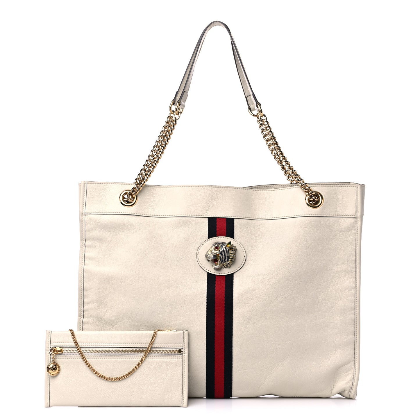 Suede Calfskin Large Rajah Chain Tote White
