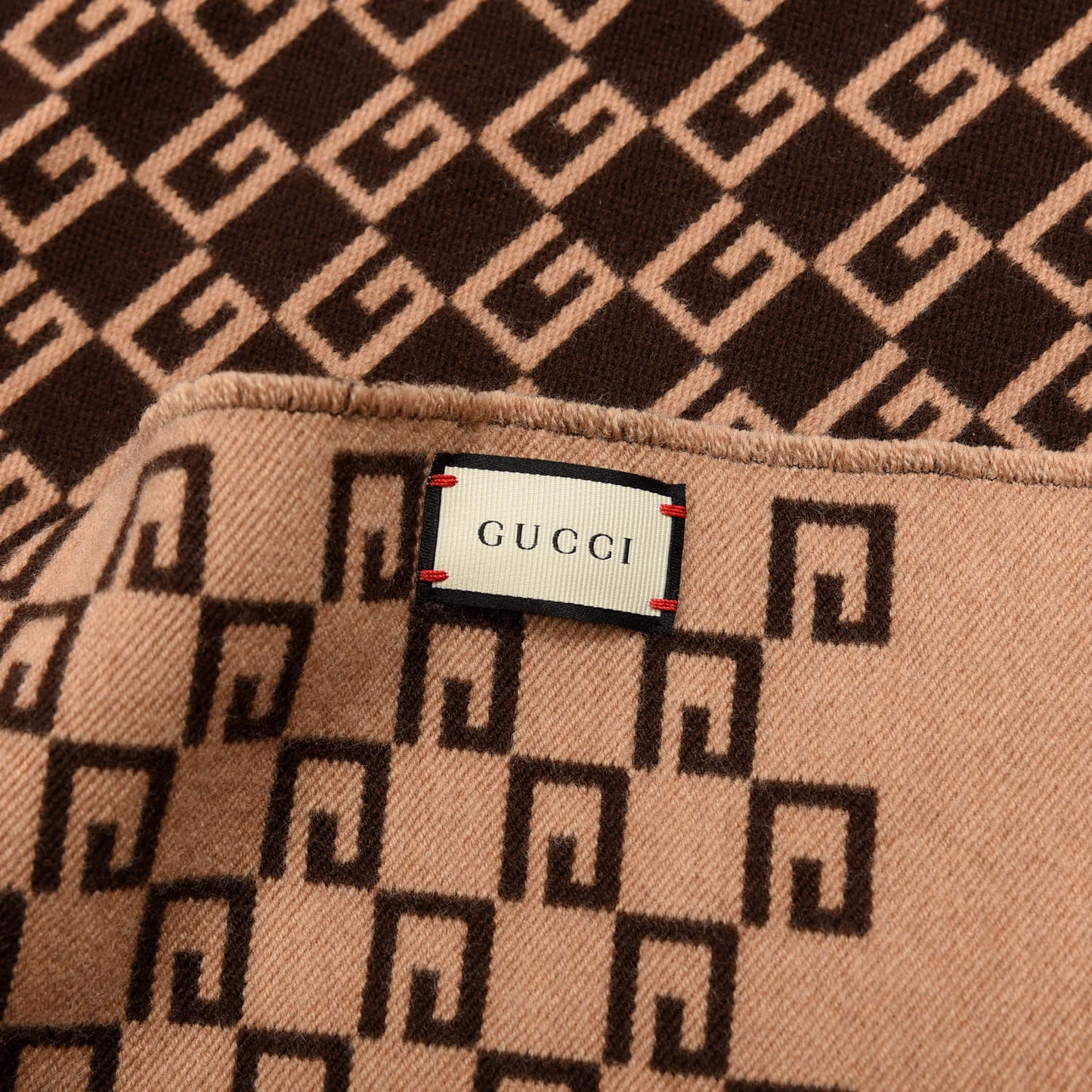 Wool Silk GG Monogram Scarf Beige Dark Brown