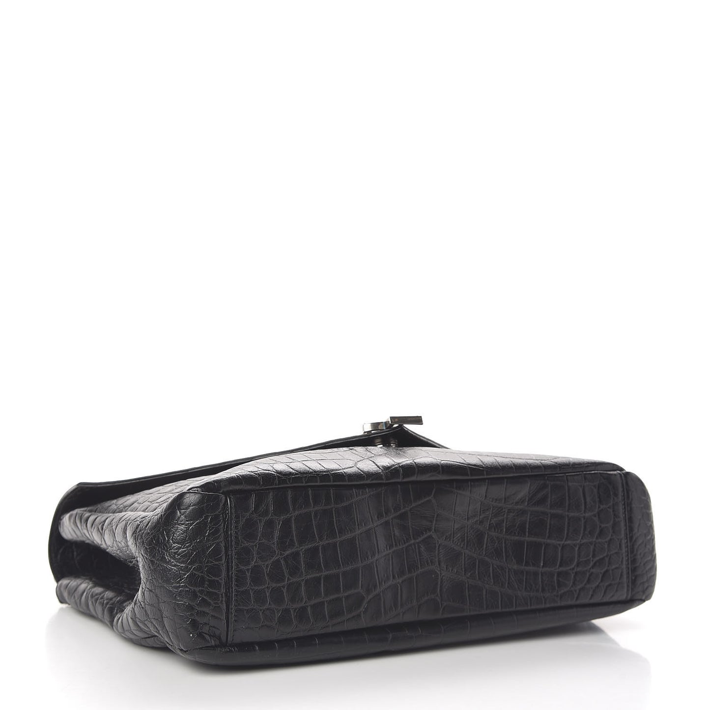 Calfskin Crocodile Embossed Monogram Large College Satchel Black