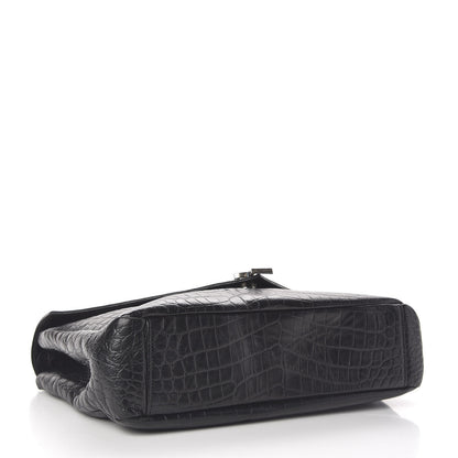 Saint Laurent Calfskin Crocodile Embossed Monogram Large College Satchel Black 4 of 11