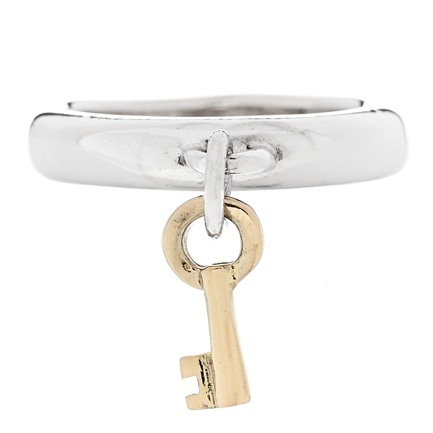 Tiffany Sterling Silver 18K Yellow Gold Key Charm Ring 49 4.75 1 of 4