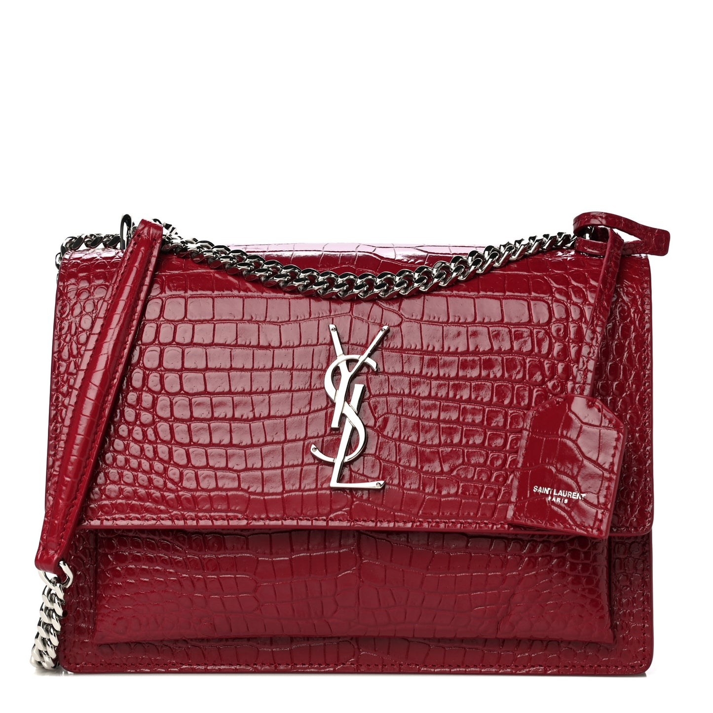 Calfskin Crocodile Embossed Medium Monogram Sunset Rouge Eros